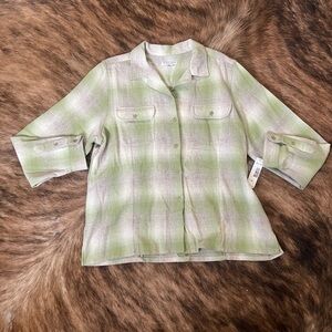Pendleton Green, light gray, and Cream Plaid Shirt